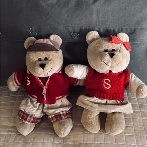 Starbucks Teddy Bears in Red and Cream Outfits - collectables
